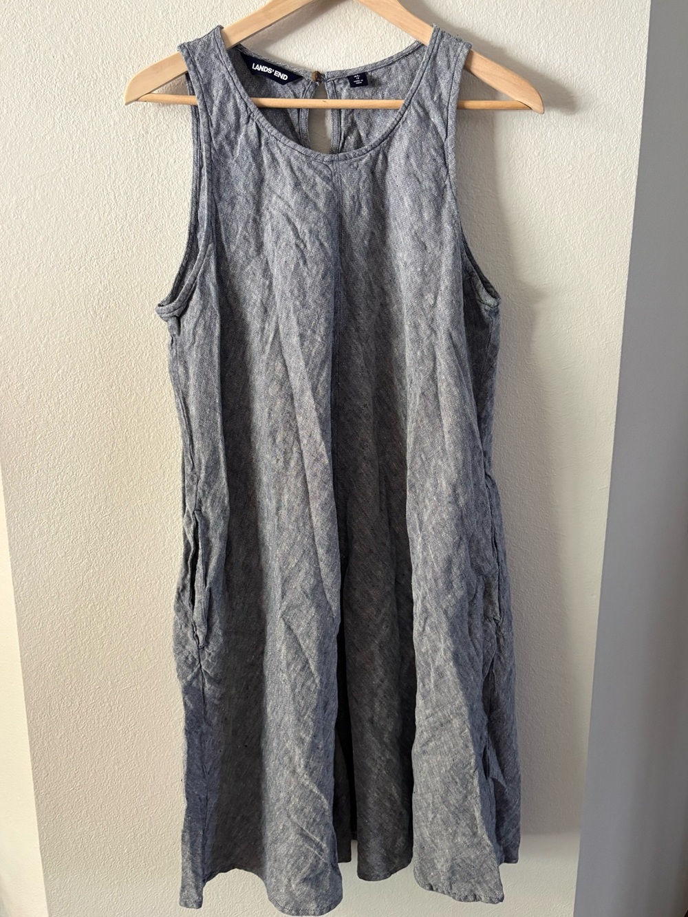Coastal Grandma Linen A-Line Swing Dress Pockets Sleeveless XL Lands End